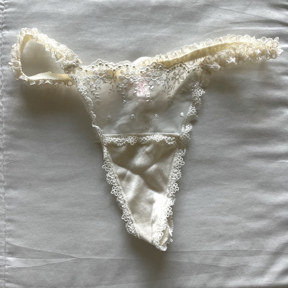 Bridal Thong - Pearled Lace and White Satin